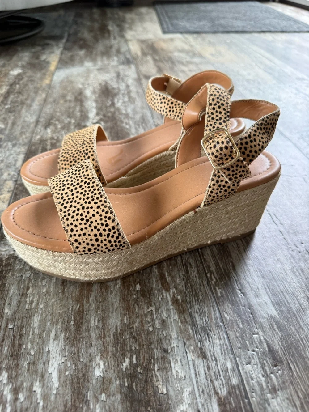 J.Crew leopard / cheetah print calf hair platform espadrille sandals